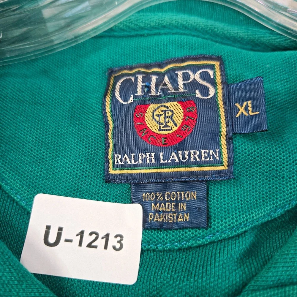 VINTAGE‎ Chaps Ralph Lauren Men Polo Shirt XL Green Crest Logo Embroidered 90s
